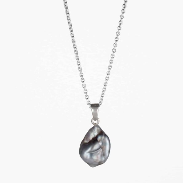 Black Pearl Necklace Silver
