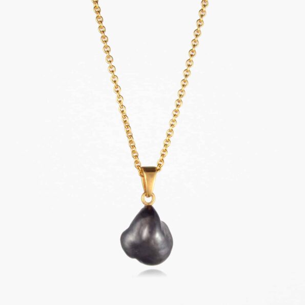 Black Pearl Necklace Gold Vermeil