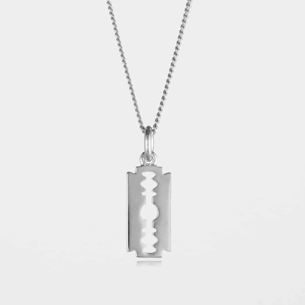 Small Razor Blade Necklace Silver