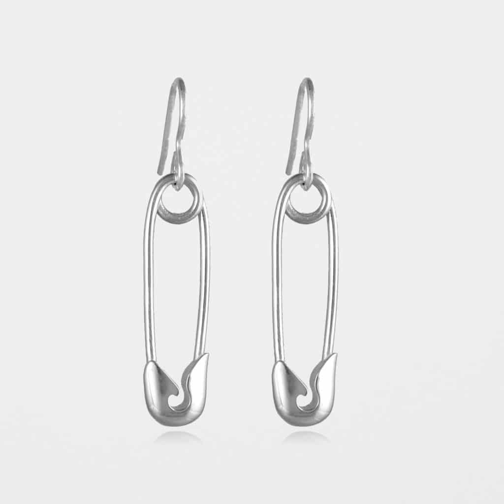 Safety Pin Earrings Silver