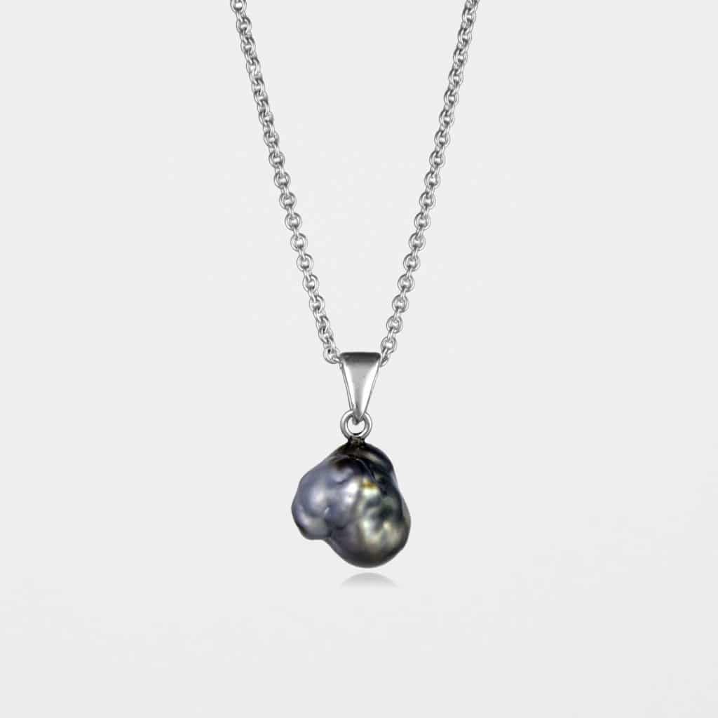 Black Pearl Necklace Silver
