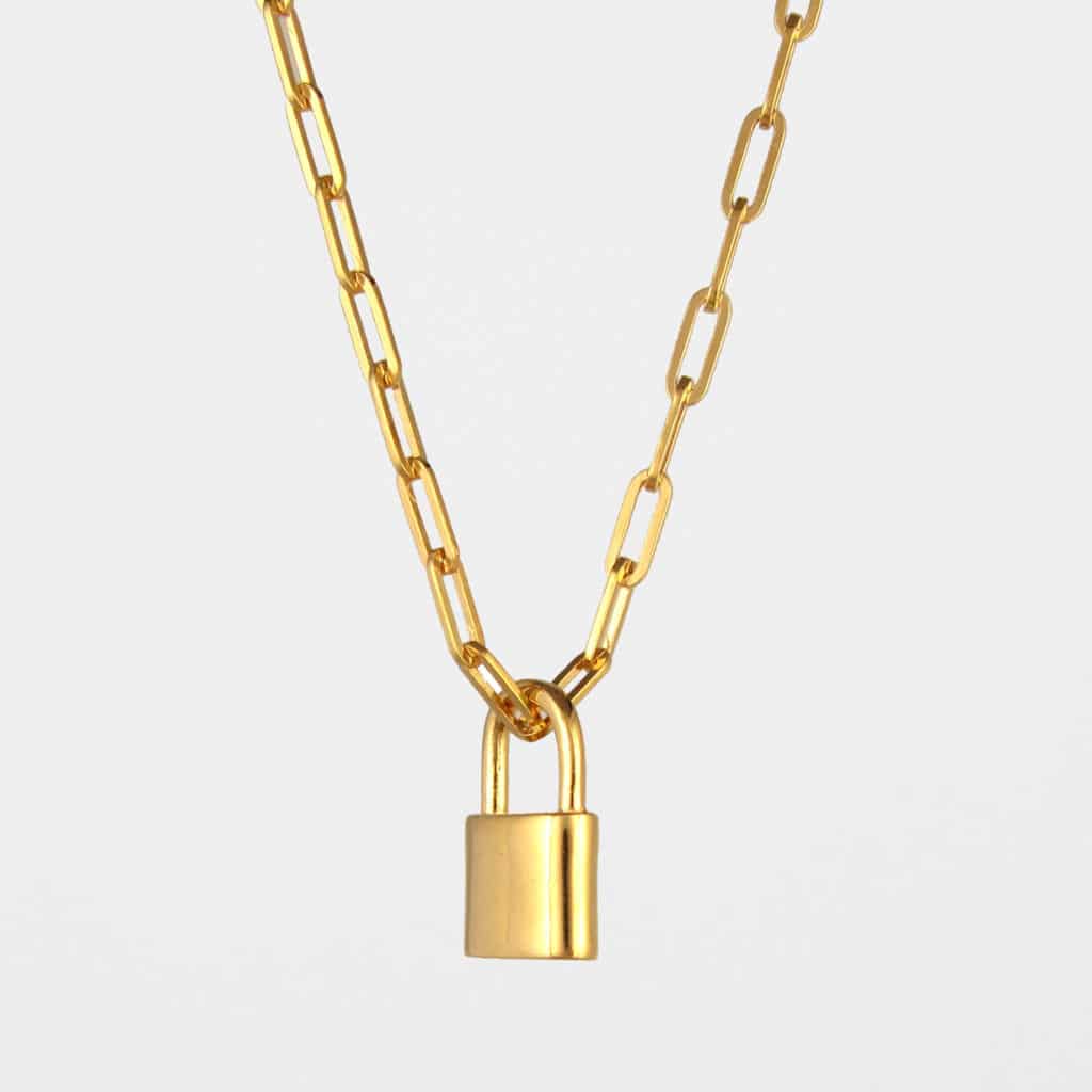 Square Chain Padlock Necklace Gold Vermeil
