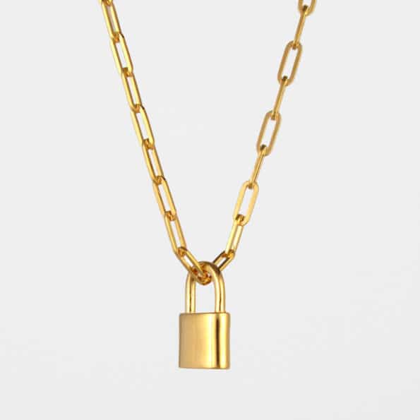 Square Chain Padlock Necklace Gold Vermeil
