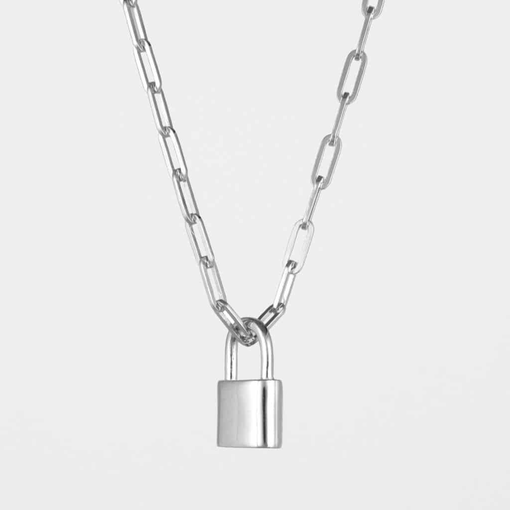 Square Chain Padlock Necklace Silver