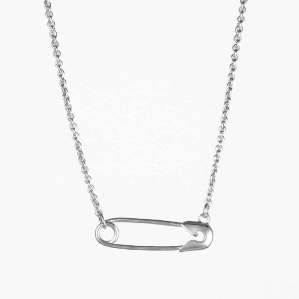 Horizontal Safety Pin Necklace Silver