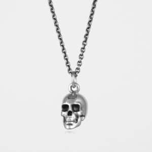 Large Skull Necklace Oxidised Silver