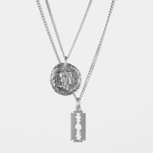 Brutus Coin and Razor Blade Necklace Set Silver