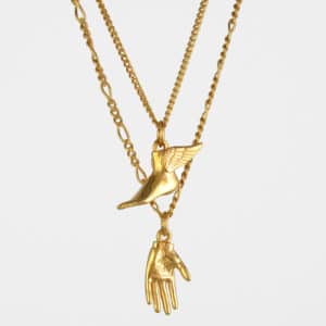 Hand and Winged Foot Necklace Set Gold Vermeil